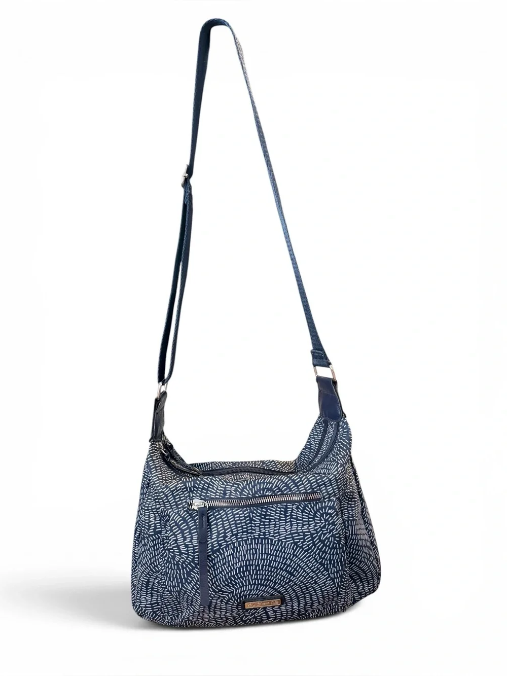 Lily Bloom White/Navy Geometric Print Everyday Crossbody Bag